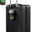 Krute Carry on Luggage 20 Inch USB Suitcases with Spinner Double Wheels Cup Holder PC+ABS Hardside Luggage with TSA Lock (Black)