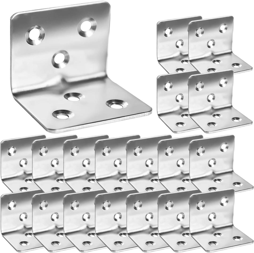 80Pcs Stainless Steel Angle Brackets,1.2 x 1.2 x 1.5 Wide Small Corner Brace for Joining Furniture, Heavy Duty 90 Degree L Shape Corner Bracket, Right Angle Bracket for Wood Cabinets Furniture