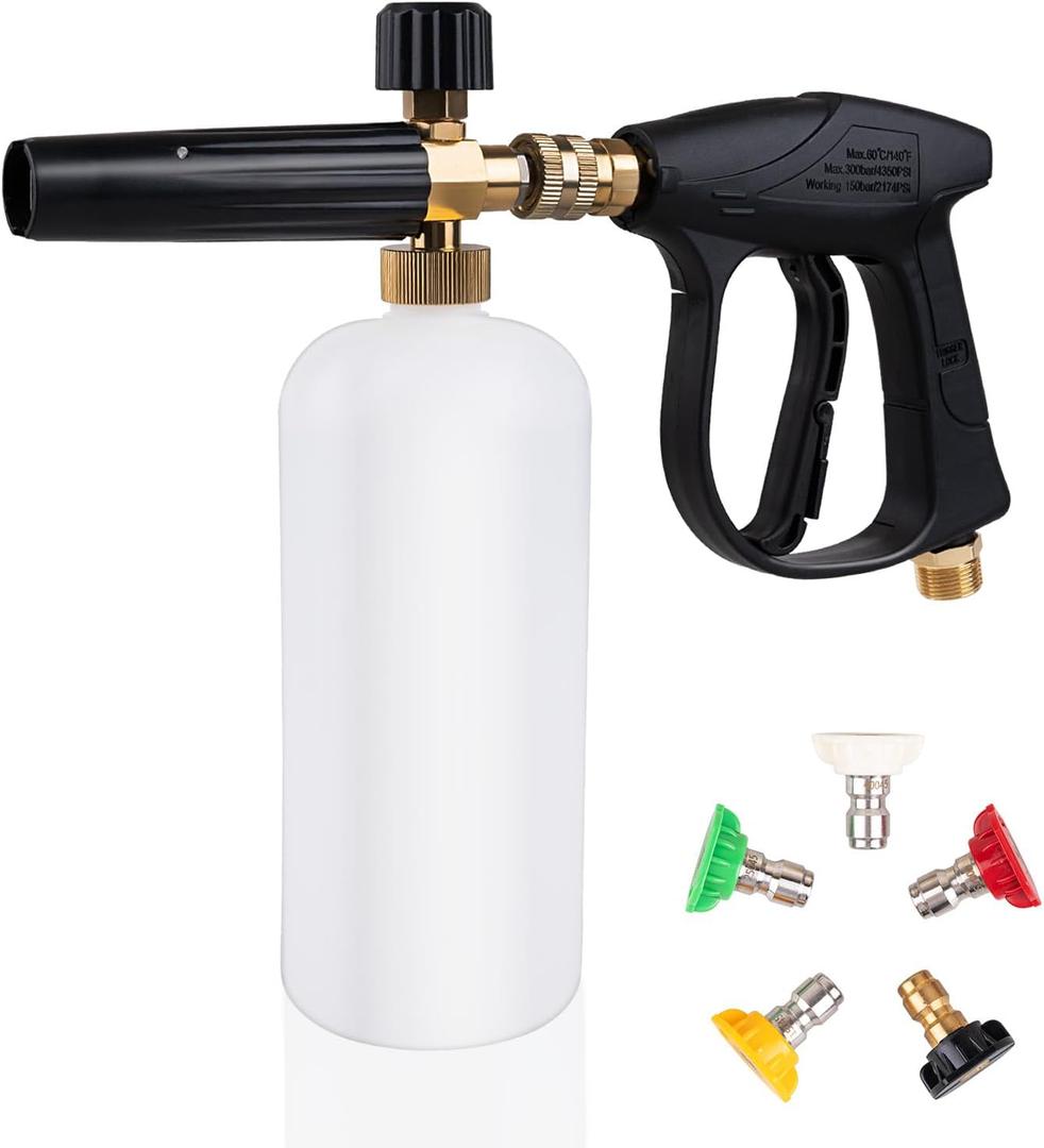 Car Wash Foam Cannon, High-Pressure Washer Gun with Foam Cannon, 1/4 Quick Connector, 5 Nozzles, Compatible with M22-14mm Inlet