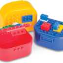 Building Blocks Toy Storage & Display Boxes with Baseplate Top, Portable Travel Case, Holds Small Parts, Minifigures, Bricks, Snap Closure, Connects Top & Bottom, 3 Pack