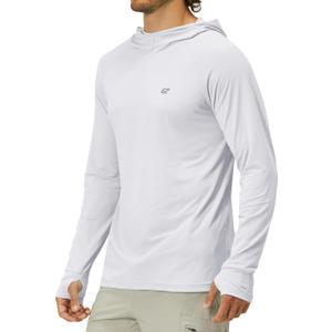 Mens UPF 50+ Long Sleeve Sun Protection Hoodie Swim Shirts Rash Guard for Men UV Protection Fishing Clothing SPF Shirts (Small, Light Grey)