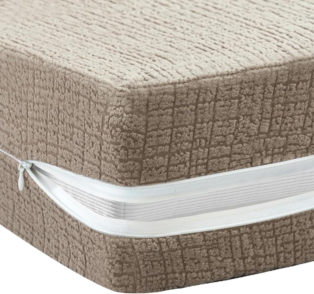 FantasDecor Twin Futon Mattress Cover for Traditional Japanese Futon Mattress, Soft Thick Floor Mattress Cover with Zipper Sofa Bed Protector Machine Washable, Twin Size, Sand