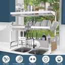 Over The Sink Dish Drying Rack,3 Tier Adjustable Length (25.5'' to 37.4'') Full Stainless Steel Large Storage Kitchen Dish Rack,For Kitchen Counter Expandable Multifunctional Organizers,Silver