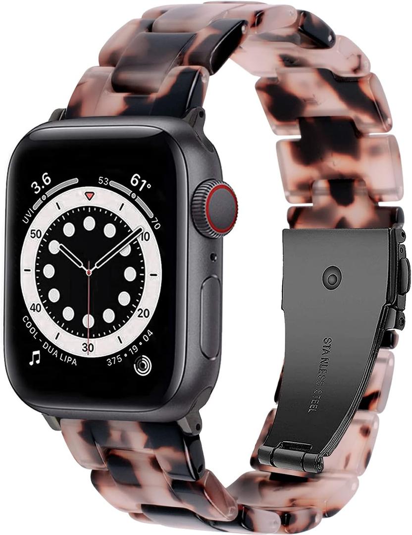 Compatible with Apple Watch Band 38mm 40mm 41mm 42mm 44mm 45mm Ultra 49mm for iWatch SE Lightweight Resin Wristband Bracelet Strap Series 9 8 7 6 5 4 3 2 1 Mens Womens (Black Agate)