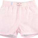 RUGGEDBUTTS Boys UPF50+ Sun Protection Gingham Swim Trunks (Pink, S)