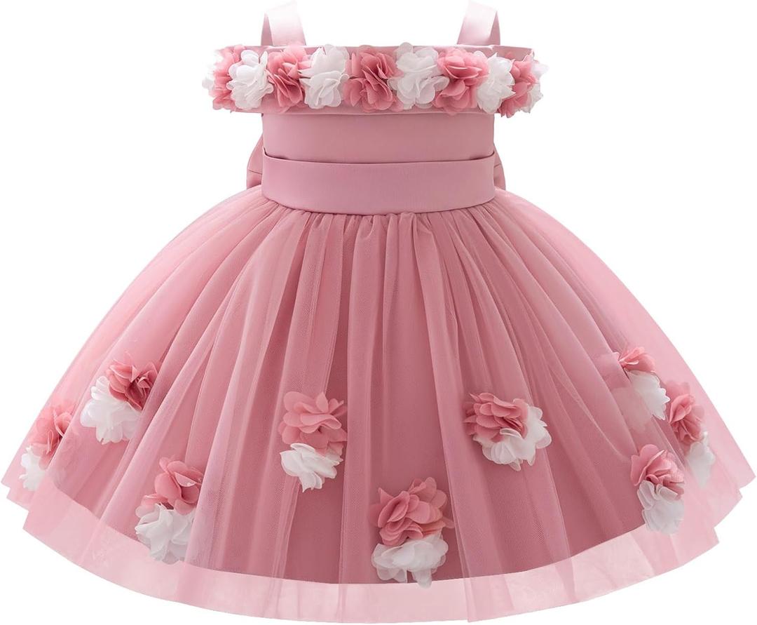 IBTOM CASTLE Toddler Baby Flower Girl Dress Wedding Pageant Formal Tulle Tutu Princess Birthday Party Gown (18-24 Months, Dusty Pink)