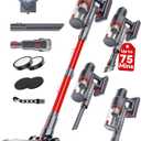 XenonLab Cordless Vacuum Cleaner, 75Mins/48KPa/580W Self-Standing Stick Vacuum Cleaners for Home, Rechargeable, Lightweight, Anti-Static&Anti-Tangle Brush, for Hard Floor, Carpet, Hardwoods, Pet Hair (Red)