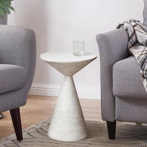COVLON Small Drink Table, Round Martini Table, Drum End Table Side Table, Metal Accent Table,for Small Space Living Room, Bedroom, Dirt, 13.50"d X 13.50"w X 19.75"h