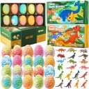Dinosaur Bath Bombs for Kids with Surprise Inside, 20 Pack Natural Dino Egg Bath Bombs with Exclusive Carnivorous & Herbivorous Dinosaur Toys, Easter Basket Stuffers Easter Gifts for Boys, Girls