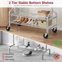 Tajsoon Clothes Rack Load 350 LBS, Clothing Rack with Double Layer Shelves, Metal Heavy Duty Garment Rack, Adjustable Length and Height, Portable Rolling Rack with Sturdy Wheel, Chrome