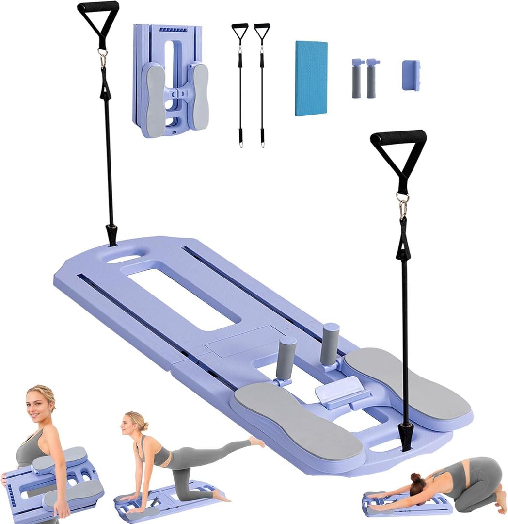 Lareko Pilates Board - 2025 Pilates Reformer Set, Multifunctional Pilates Reformer Board for Home, 5 in 1 Portable and Foldable Pilates Sliding Board for Women (Purple)