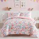 Kaleido Space Twin Comforter Set for Girls Kids - 5 Pieces Pink Flowers Patterns Twin Bedding Sets for Girls Teen, Soft Cozy Bed in a Bag with Sheets