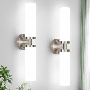 Wall Sconces Set of Two, Brushed Nickel Gold Bathroom Sconces Wall Lighting with Milky White Glass, Hardwired Modern Sconces Wall Decor Set of 2 Bathroom Light Fixtures for Mirror Living Room Bedroom, 22inch - 2PC
