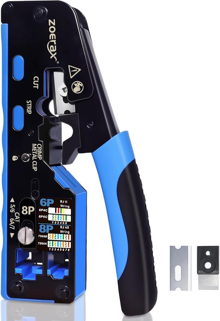 All-In-One RJ45 Crimp Tool with Hand-Twist Screw and Wire Terminal Crimper for CAT7/CAT6A/CAT6/CAT5E/CAT5, Ethernet Crimper RJ45 crimper RJ45 Pass Through Crimp Tool Ethernet Crimping Tool