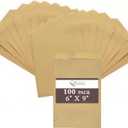 RJ Displays-100 Pack Kraft Brown Paper bags Merchandise Shopping Sales for Magazine, Books, Party Favor Bag T-Shirt (Brown, 6" x 9")- Premium bulk gift bags for small business