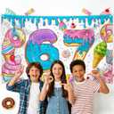 Kosydwon Basic 6 7 Meme Birthday Backdrop for Boys Girls - 7x5FT Polyester Funny Six Seven Donut Party Decorations - Thick Fabric Photo Booth Background Banner for Kids Teens Adults