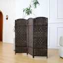 3-Panel Short Room Divider, 3.9 ft Freestanding Partition Wall, Dark Brown Rattan Double-Sided Folding Screen for Living Room, Bedroom & Corner Privacy