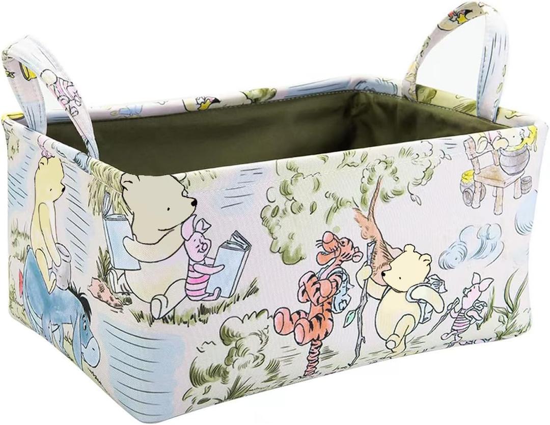 Winnie Storage Nursery Basket, Table Organizer,Books, Clothes ,Toys, Pooh Nursery Decor, Baby Stuff Diaper Bag for Gift Baby Shower Decorations Items(5.9x9.5x12.6 inches)