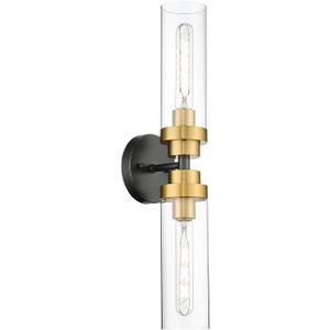 Emak Black and Gold Vanity Lights for Mirror, Modern 22 Inch Bathroom Light Fixtures with Clear Glass Shade, 2-Light Cylinder Wall Sconce for Bathroom, Bedroom, Hallway, VL085-BKBGD-2