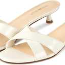 wetkiss Womens Heeled Sandals Open Round Toe Slip on Kitten Heel Mules Low Heel Slide Sandals for Women Cross Strap Backless Mule Flats Comfortable Summer Dress Heels (6, Patent White)