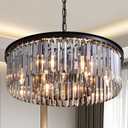 22-Inch Crystal Chandelier for Dining Room, Modern Hanging Pendant Light Fixture with 59" Adjustable Wire,Smoke Gray K9 Crystals, for Living Room, Bedroom, Kitchen Island, Entryway (D21.65" H7.08")