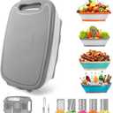 Gintan Camping Cutting Board, 9-in-1 Collapsible Chopping Board with Colander, Kitchen Vegetable Washing Basket for Camping, Camping Gifts Camping Accessories for RV Campers (Gray)