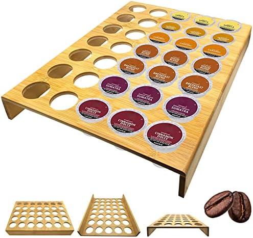 JSWORK Coffee Pods Organizer - Bamboo Pod Holder - Storage for 35 Pods or Capsules - No Assembly - 1.65” Per Slot - For Counter Top Coffee Station & Kitchen Drawer - 0.3-Inch Thick - 15.7x12x2”