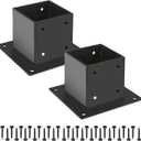 44 Post Base 2 Pcs,Deck Post Brackets,Inner Size 3.5"x3.5" Thick Steel Fence Post Anchor Base,Black Powder Coated Heavy Fence Post,for Supports Porch Railing Post Holders Pergola Brackets, 2Pack Post Base 4x4"