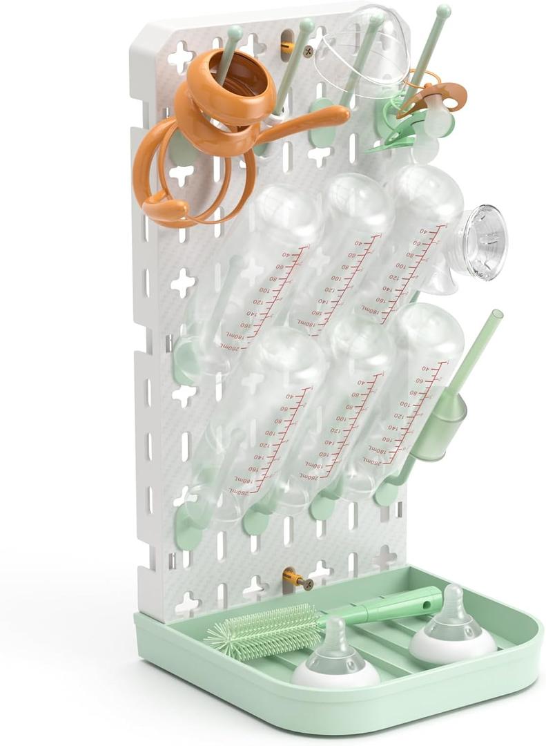 Baby Bottle Drying Rack Baby Bottle Holder Space Saving Bottle Dryer Rack Station Countertop Storage Organizer 12 Travel Bottle Drying Rack Vertical Breast Pump Part Plastic Bag Cup Dryer Tower Green