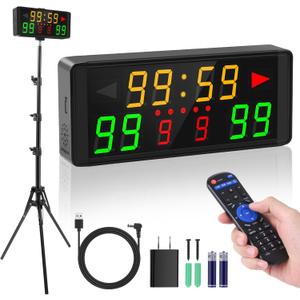 Samshow LED Electronic Scoreboard Digital Score Keeper with Remote & Tripod, Basketball Scoreboard with Shot Clock & Timer & 12/24h Real Time for Football/Corn Hole/ping Pong/Table Tennis