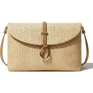 CHUNLI Woven Straw Clutch Bag for Women, Raffia Crossbody Handbag with Detachable Strap, Summer Beach Vacation Boho Purse