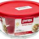 Pyrex Simply Store 2-Cup Single Glass Food Storage Container with Lid, Non-Pourous Glass Round Meal Prep Container with Lid, BPA-Free Lid, Dishwasher, Microwave, Oven and Freezer Safe (Red)