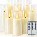 Amagic Ivory Flameless Candles with Remote, Battery Operated Candles with Timer, Acrylic Plexiglass Flickering LED Fake Candle for Wedding, Holiday, Home Decor, Set of 9, D2.2 x H5 6" 7" (Ivory White & Warm Yellow Glow)