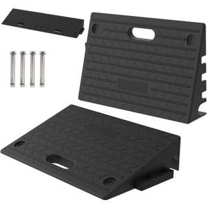 5.0" Rise Rubber Threshold Ramp for Doorway/Cars/Wheelchairs, 2 Packs | Non-slip Surface,Grid Structure Bottom,One-piece Design, for Curb/Shed/Step/Stair/Scooter/Door, 2200Pounds Load Capacity