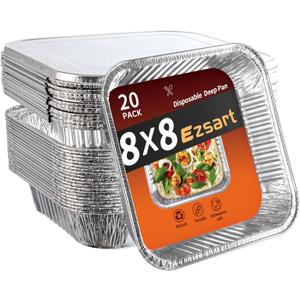 8x8 Aluminum Pans with Lids - 20 Pack Disposable Foil Pans with Lids, Aluminum Containers with Lids for Baking Cake, Holiday Cooking, Heating, Storing, Prepping Food