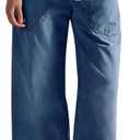 Cicy Bell Women's Wide Leg Jeans Casual Drawstring High Wasit Boyfriend Loose Baggy Capri Denim Pants with Pockets (Blue)