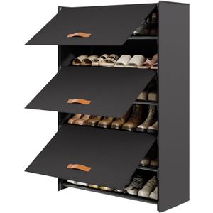 6-Tier Shoe Storage Cabinet with Hard Flip Doors, Holds 1824 Pairs, Enclosed Dustproof Shoe Rack Organizer for Entryway, Closet & Bedroom, Space-Saving Shoe Shelf, Black, 27.8" x 12.0" x 41.9"