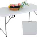 FDW 4FT Folding Table Half Portable Foldable Table Picnic Table for Office Home Camping Party (White, 4 FT)