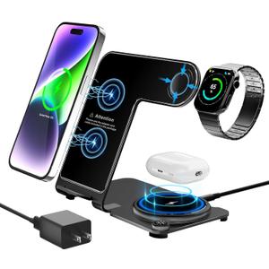 Wireless Charger, Aluminum Alloy 3 in 1 Wireless Charging Station for Apple iPhone/iWatch/Airpods,iPhone15 14,13,12,11 (Pro, ProMax)/XS/XR/XS/X/8(Plus),iWatch8/7/6/SE/5/4/3/2,AirPods 3/2/pro (Black)