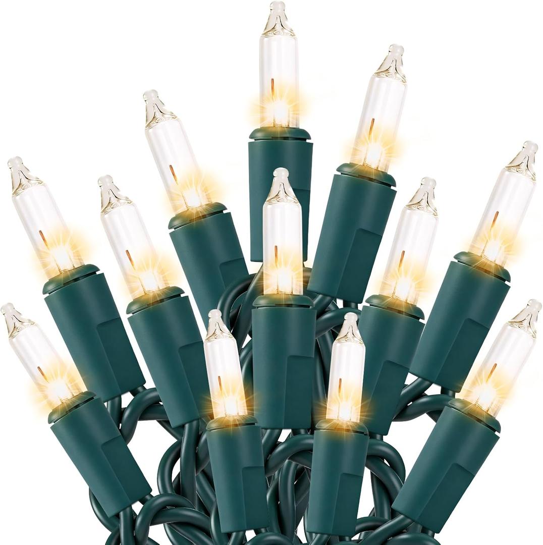 Meteds Christmas Lights 50 Count Clear Mini Lights Green Wire UL Certified Connectable Warm White String Lights for Christmas Decor (50 Count 13FT)