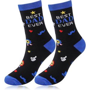 HOWAF Novelty Socks for Dad - Best Dad Ever Themed Crew Socks, Funny Father's Gifts from Daughter Son, Fits Men's Shoe Size 8-12, Fathers Day Sock for Daddy Stepdad Papa, Blue and Black (Black)