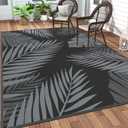 GENIMO Outdoor Rug 9' x 12' Waterproof for Patios Clearance, Reversible Outdoor Plastic Straw Camping Rug Carpet, Large Area Rugs Mats for RV, Camper, Deck, Balcony, Porch, Beach, Picnic, Black&Grey