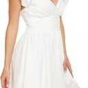 Surplice V Neck Dress for Women 2023 Sleeveless Ruffle Shoulders A-Line Flowy Dresses with Smocked Back (White, M)