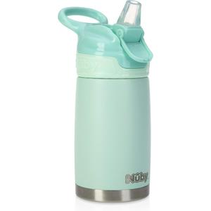 Nuby Thirsty Kids No Spill Flip-It Reflex Stainless Steel Travel Cup or Water Bottle - 10 Oz - 18+ Months - Aqua Mint