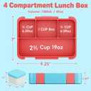 Bento Lunch Box for Kids, 4 Compartments Kids Leak Proof Back to School Bento Lunch Boxes Food Containers for School, Travel, On-the-Go Meal, Food Grade, Microwave, Dishwasher Safe (Light Blue Patterned)