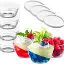 16pc Set of Small Glass Bowls with Airtight Lids - 8oz Stackable Custard Cups - 8 Clear Mise en Place Food Prep Bouillon Cups & Mixing Bowls + 8 Lids for Sauces Dips, Nuts Oats, Candy Dessert, Cereal.