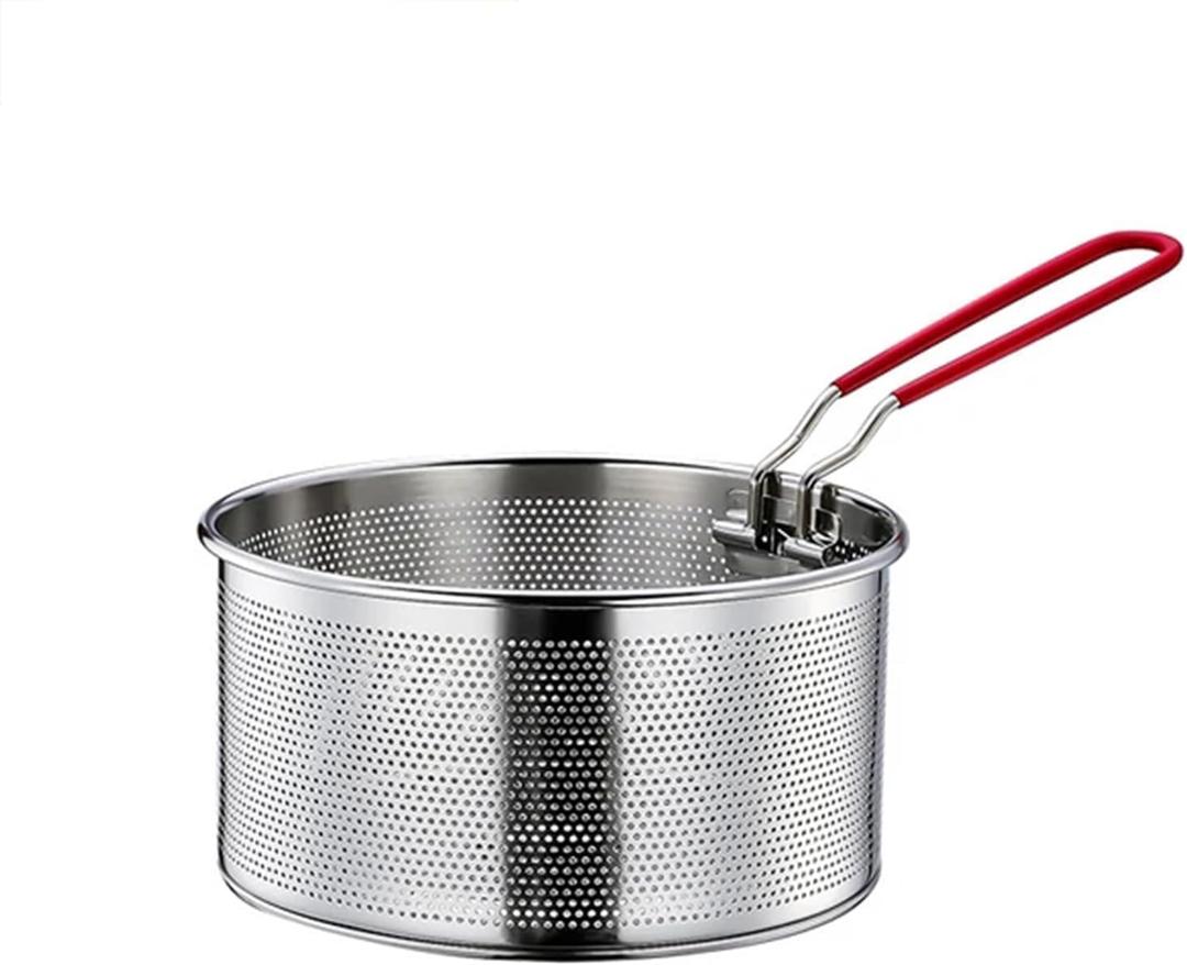 7.01 inch deep fryer basket, fry baskets with handle, heat resistant round deep fryer basket, frying basket for kitchen cooking, french fries, fried chicken, boiled vegetables, pasta.