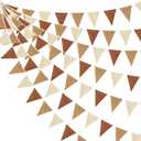32Ft Brown Party Decorations Boho Pennant Banner Fabric Triangle Flag Linen Bunting Garland Streamers for Woodland Teddy Bear Baby Shower Jungle Safari Birthday Home Nursery Outdoor Garden Decor