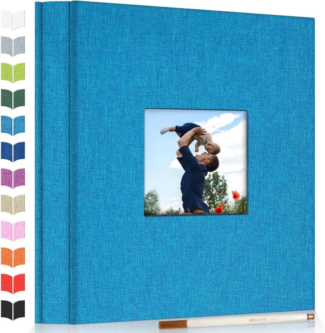 Artfeel Photo Album Self Adhesive Scrapbook Album for 3x5 4x6 5x7 8x10 Pictures,120 Pages Linen Cover with Display Window DIY Photo Book,Ideal Gifts for Family Travel Wedding Baby (Blue)