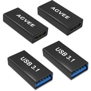 AGVEE 4 Pack USB-C Female to USB-A Female Bidirectional Adapter, Type-C USBC 3.2 Gen 1 Coupler Extender Extension Converter Connector, Black